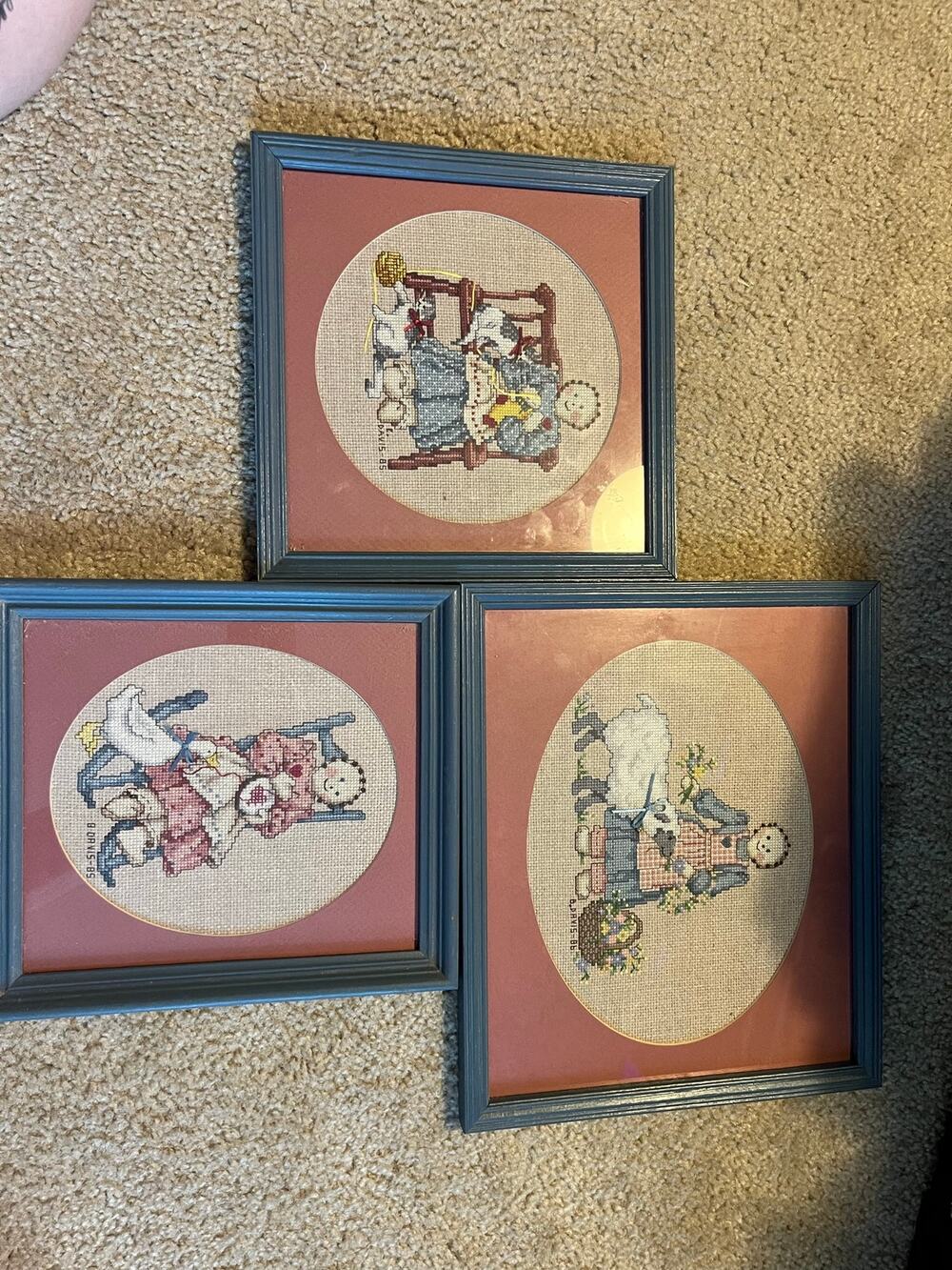 Vintage set of 3 cross stitch